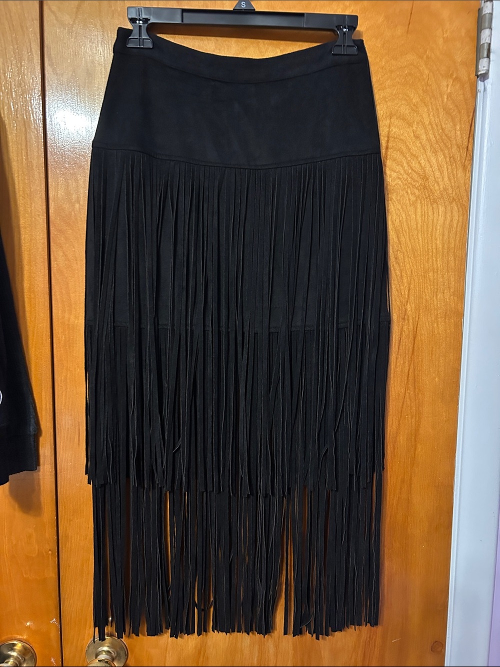 Design Lab Lord & Taylor Black Fringe High-Low Midi Skirt